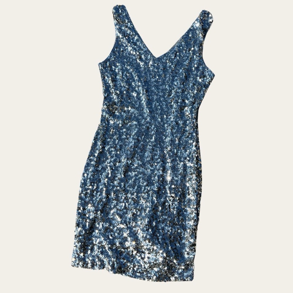 Silver Sequin Sleeveless Dress